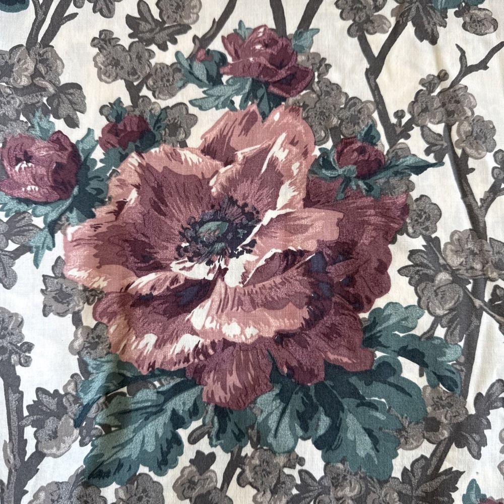 Vtg Floral King Flat Sheet Victorian Dark Romantic Percale‎ Windsor 1989